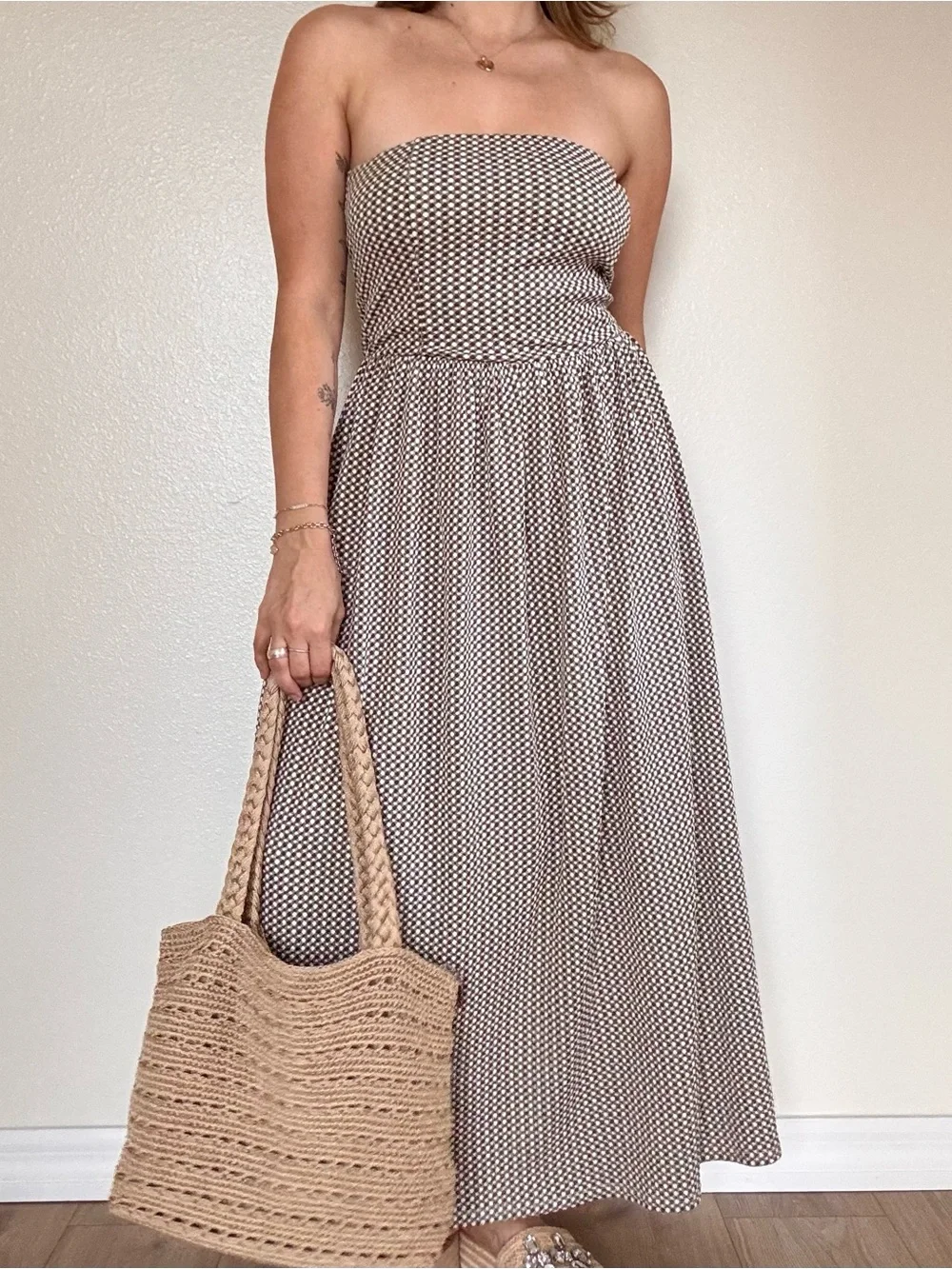 Dark green gingham midi Dress - Picture 1 of 7